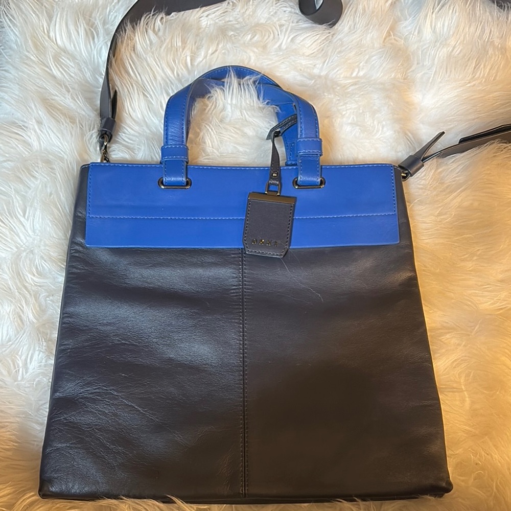 Dkny Blue and Black Messenger Bag with Modern Design